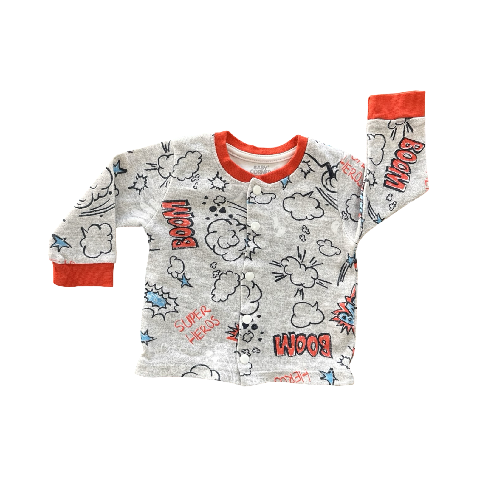 3-6M Grey & Red Boom Snapper Top - Baby Carner