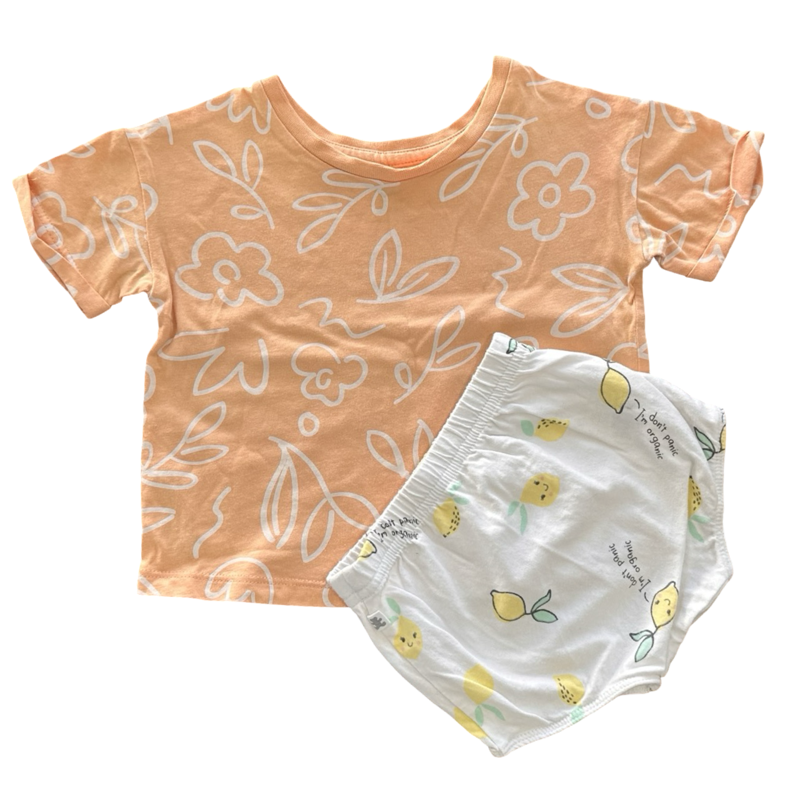 3-6M Peach Floral Top with White Lemon Bloomer - Woolworths
