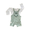 6-12M Green Waffle Knit Penguin Dungaree with White Long Sleeve Vest - Woolworths | Tiny tots