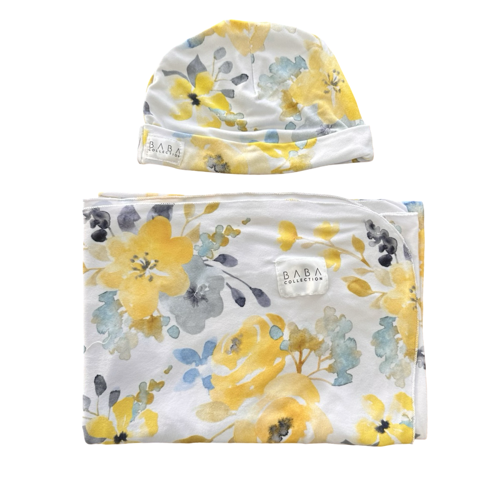 One Size White, Blue & Yellow Floral 2pc Swaddle Set - Baba Collection