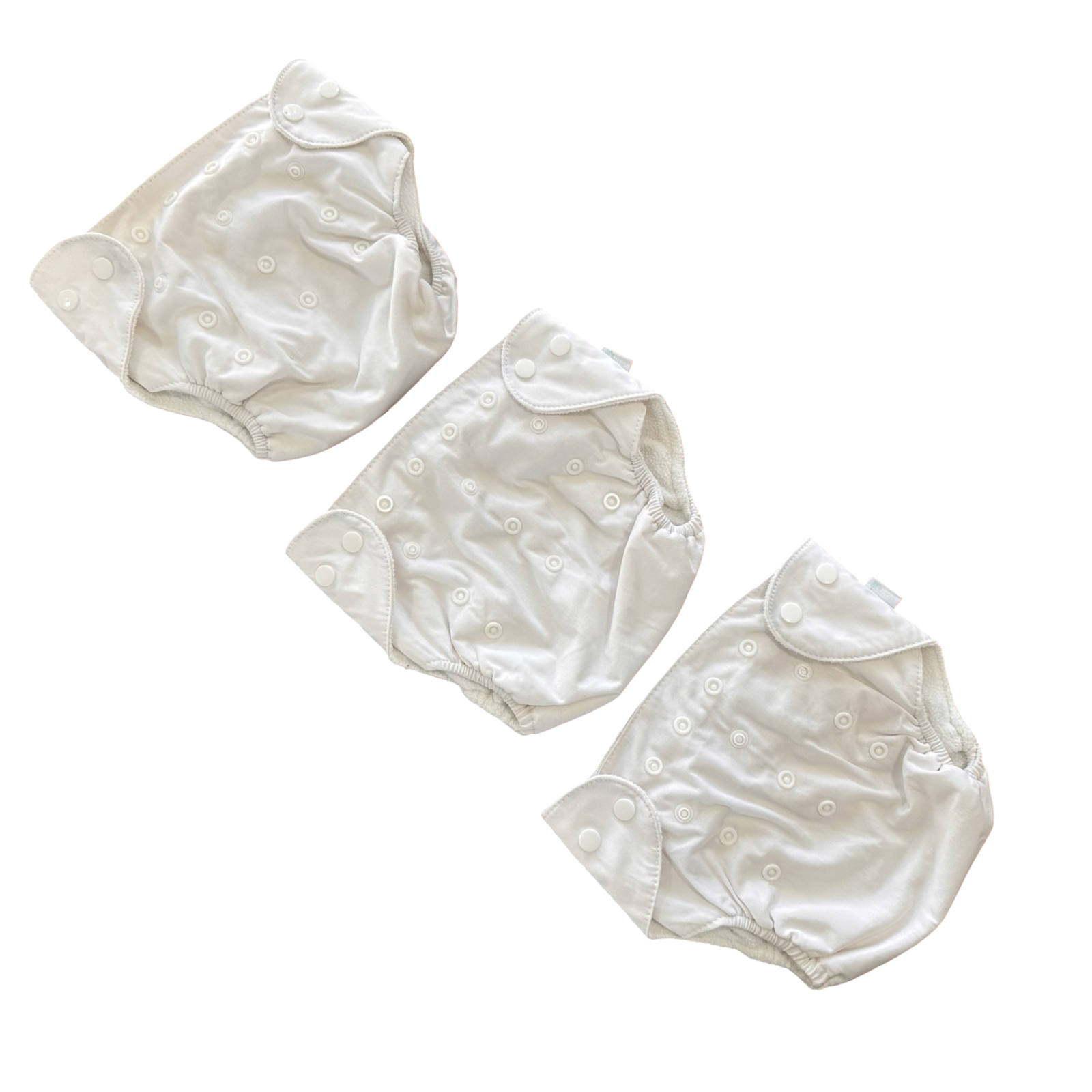 One Size 3pc White Reusable Cloth Nappies (No Inserts) Fleece Inner - Bump