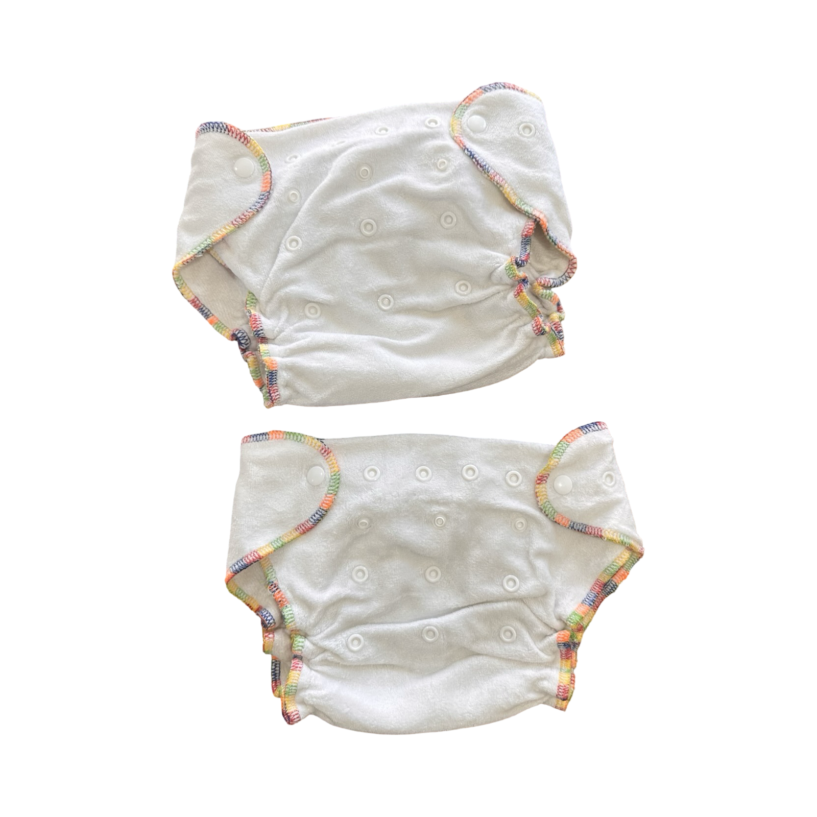 One Size 2pc White Reusable Cloth Nappies with Multicoloured Stitching (No Inserts) - bam+boo