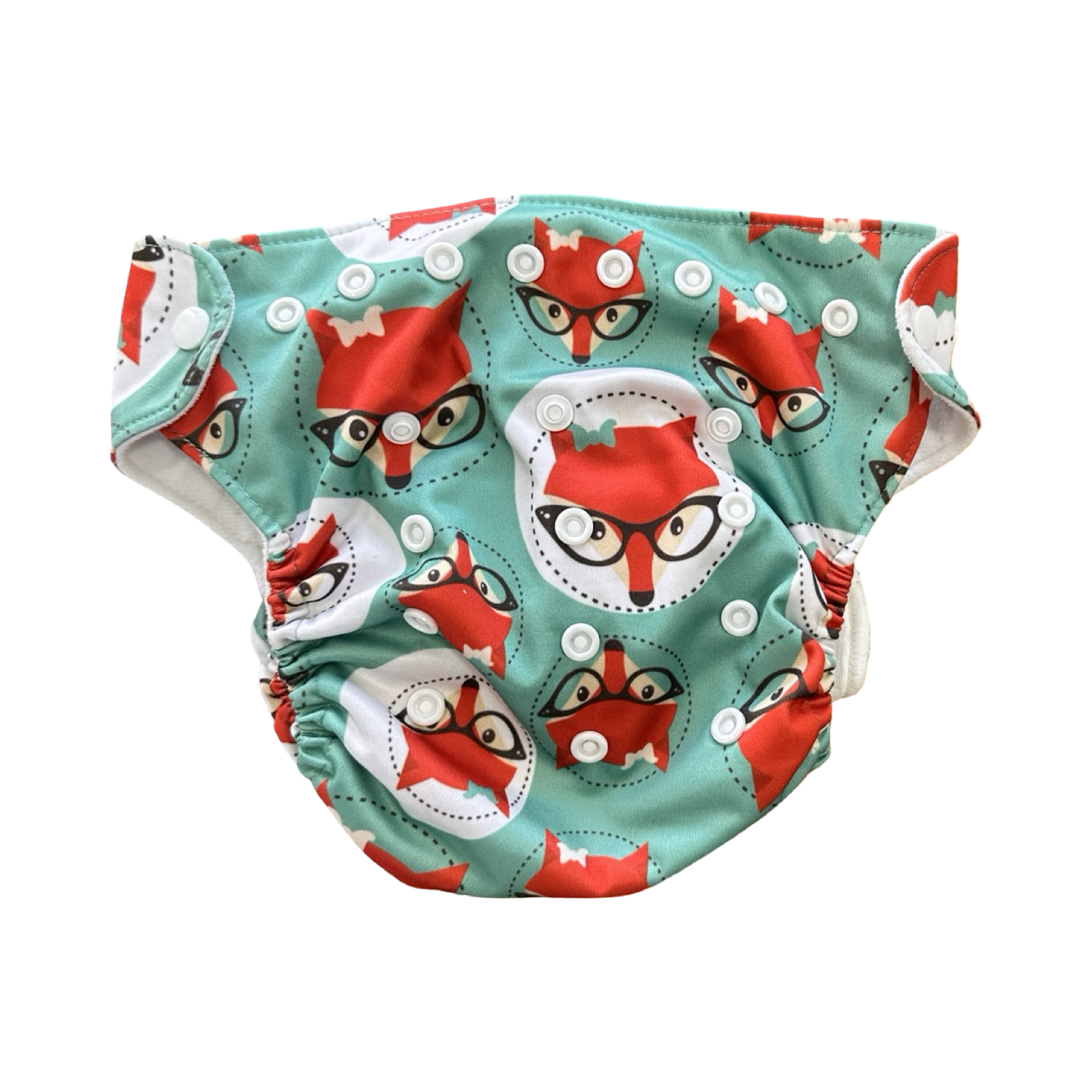 One Size Green & Orange Fox Reusable Cloth Nappy (Attached Inserts) - fancypants