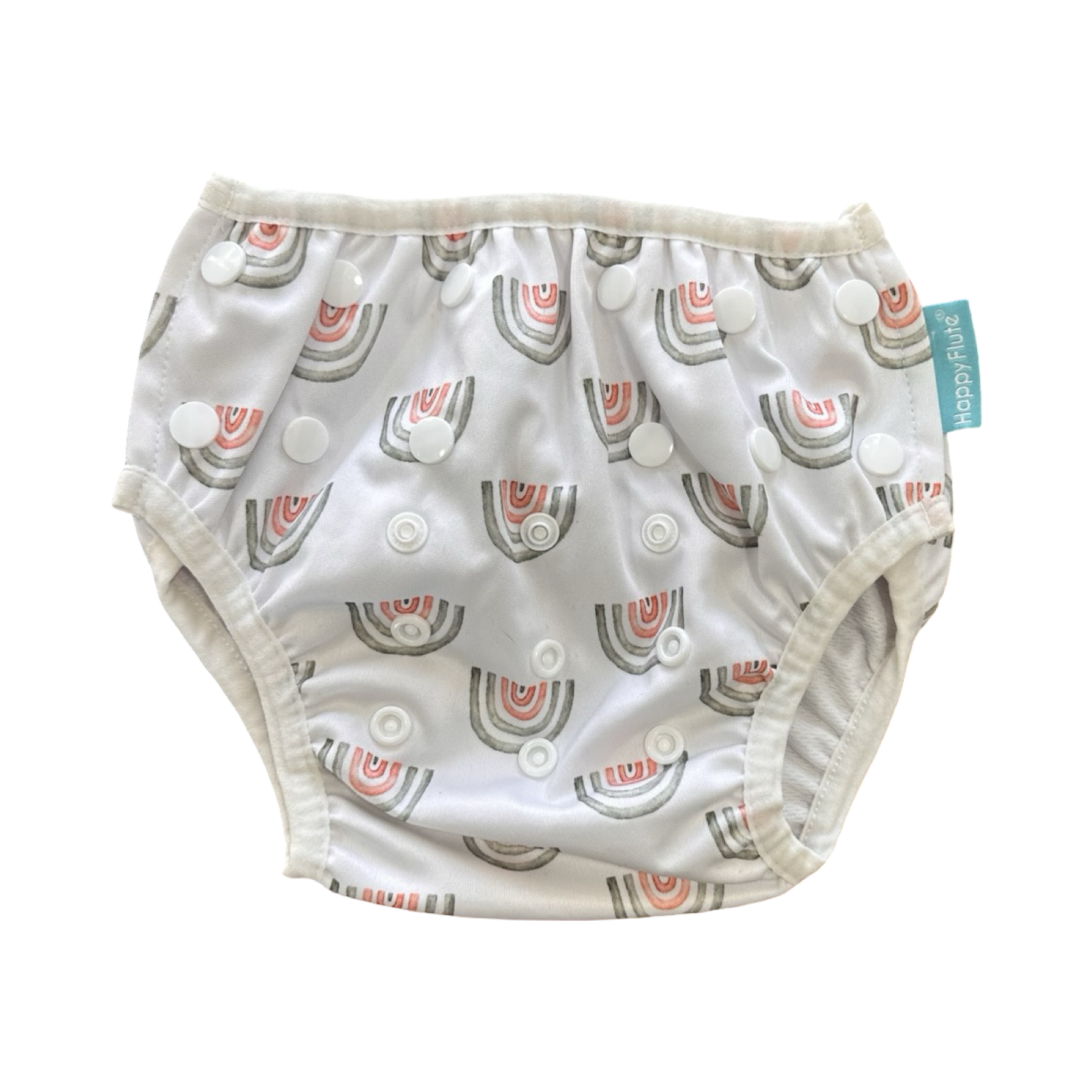 One Size White Rainbow Reusable Cloth Nappy (No Inserts) - Happy Flute