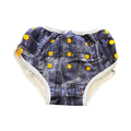 One Size Blue & White Denim Design Reusable Cloth Nappy with Yellow Snappers (No Inserts) - bam+boo
