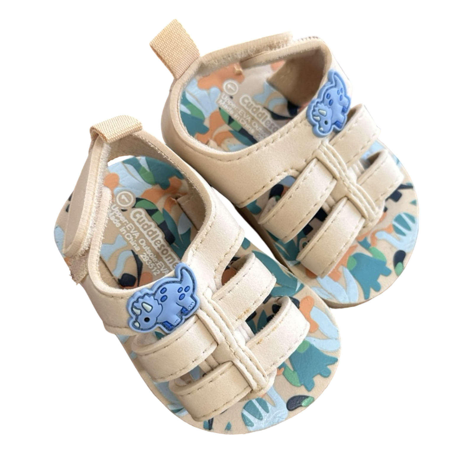 Size 1 Cream Dinosaur Sandals - Cuddlesome