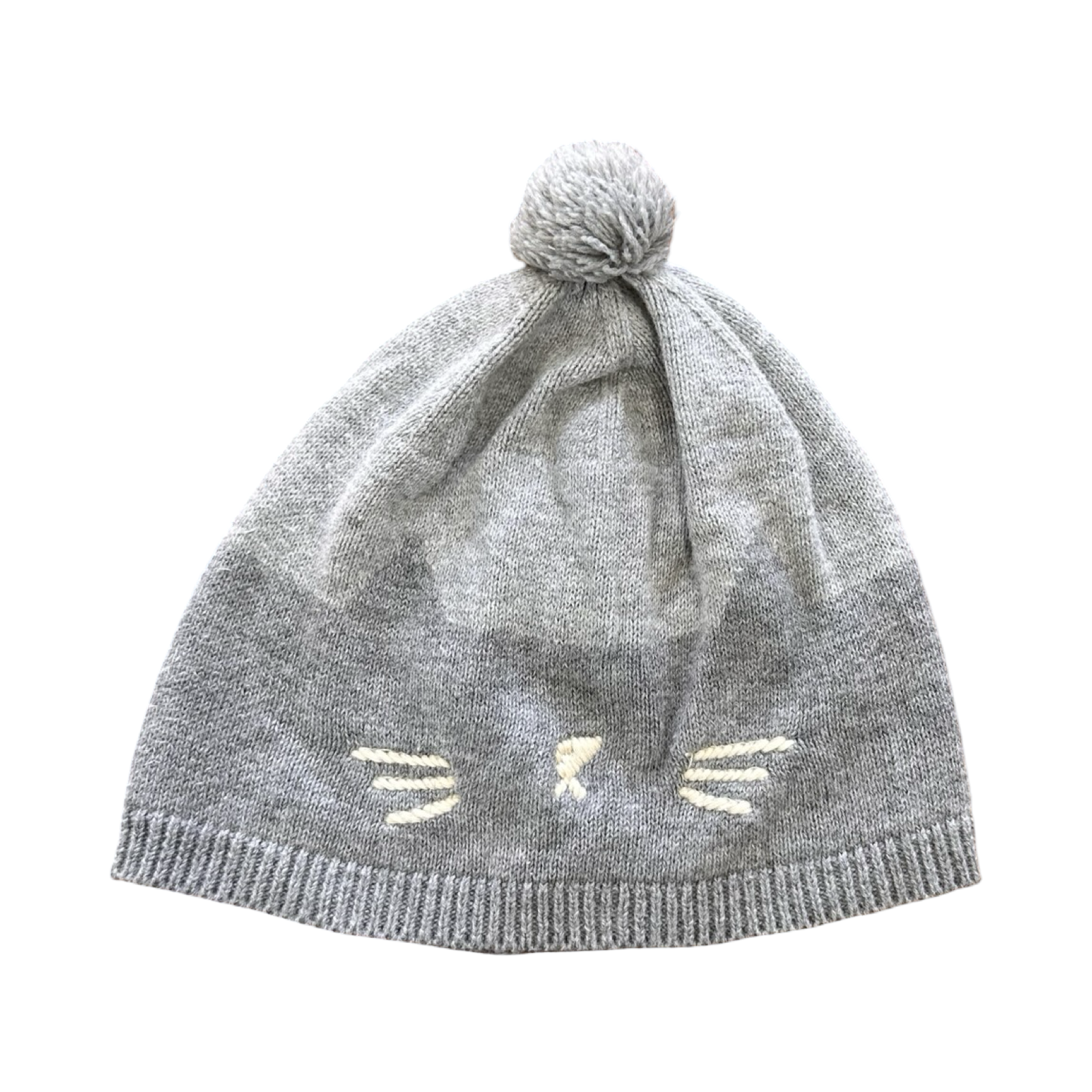One Size Grey Knitted Cat Beanie with Pom Pom - Zara