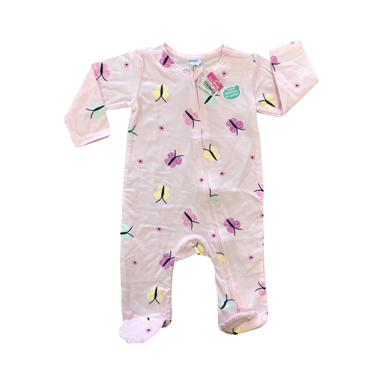 *NEW* 1-3M Pink Butterfly Zipper Babygrow - Ackermans
