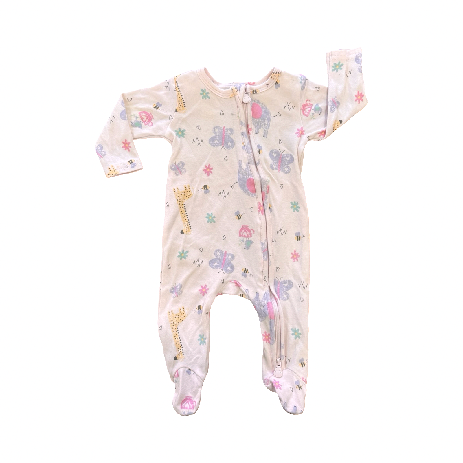 0-3M Pink Animal Zipper Babygrow - Tiny Tots