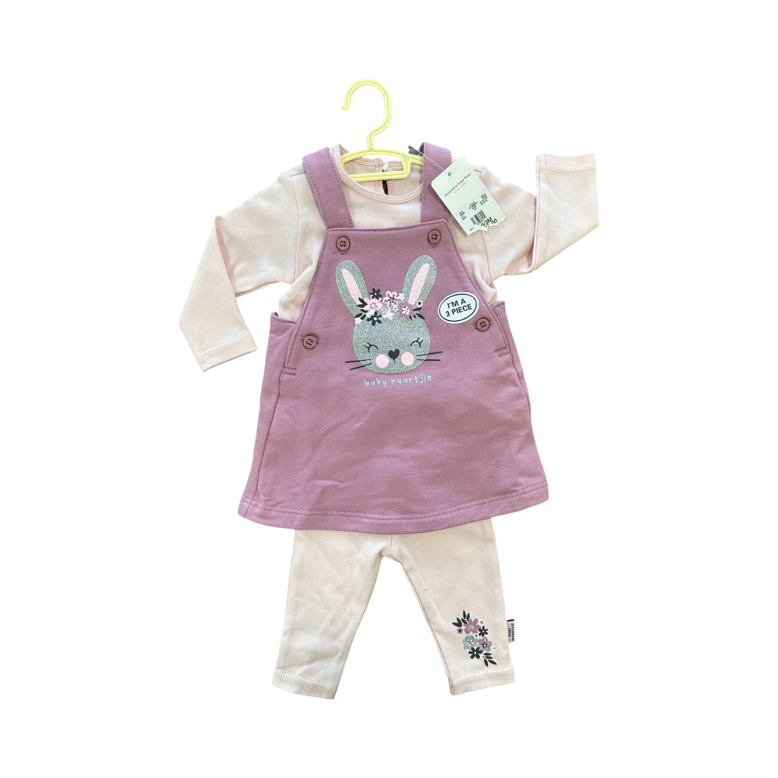 *NEW* 0-3M Pink & Purple Bunny Dungaree Dress Set - Naartjie