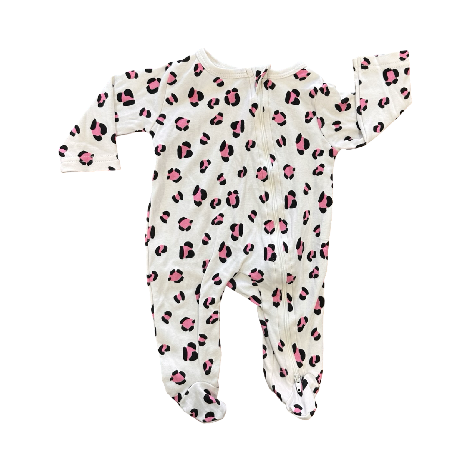 0-3M Cream, Pink & Black Leopard Side Zipper Babygrow - Tiny Tots