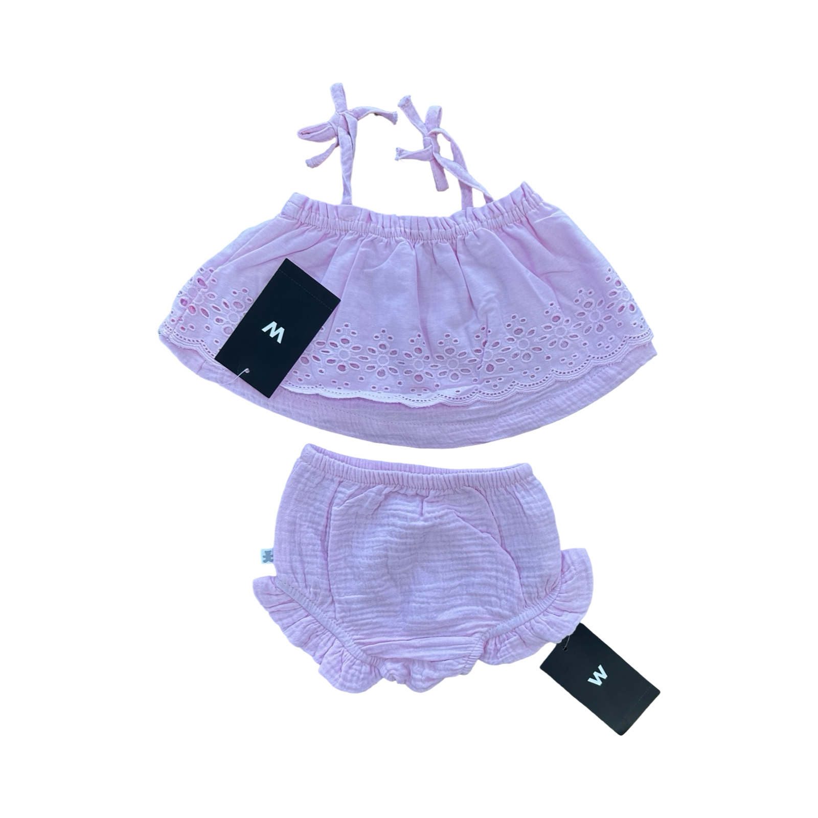 *NEW* Newborn 2pc Pink Cotton with Lace Detail Girl's Super Cute Outfit - Woolworths