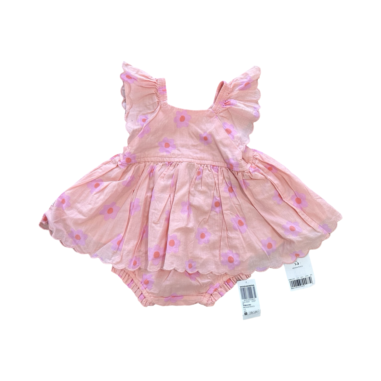 *NEW* 1-3M Peach & Pink Daisy Super Cute Girl's Summer Outfit - Woolworths