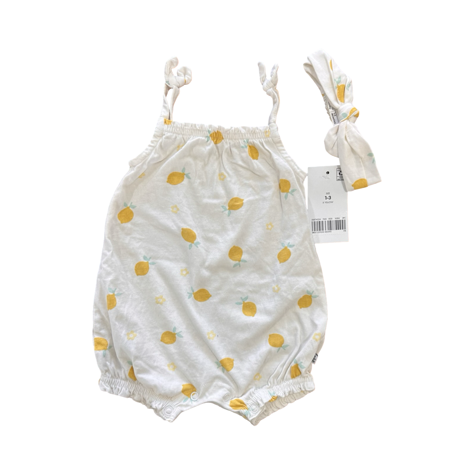 *NEW* 1-3M White Lemon Design Girl's Romper with Headband - Woolworths