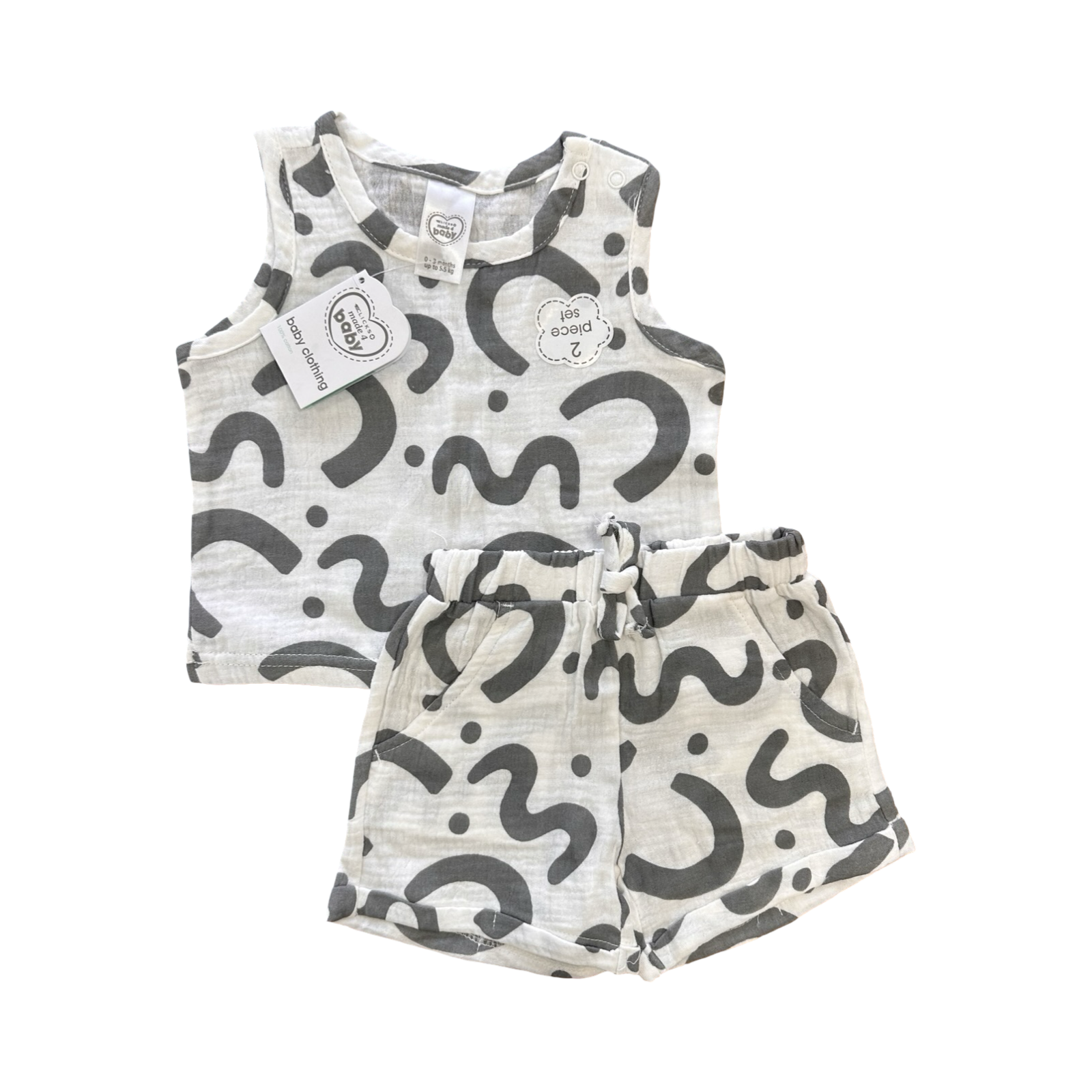 *NEW* 0-3M White & Grey Patterned Cotton Summer Set - Ackermans