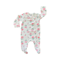 Newborn White & Pink Floral Ribbed Side Snapper Babygrow - Tiny Tots