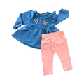 3-6M 2pc Denim Dress with Embroidery Detail & Peach Leggings - Clicks