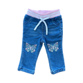 *NEW* 3-6M Blue Denim Jeans with Pink Elasticated Waist & Butterfly Embroidery - Ackermans