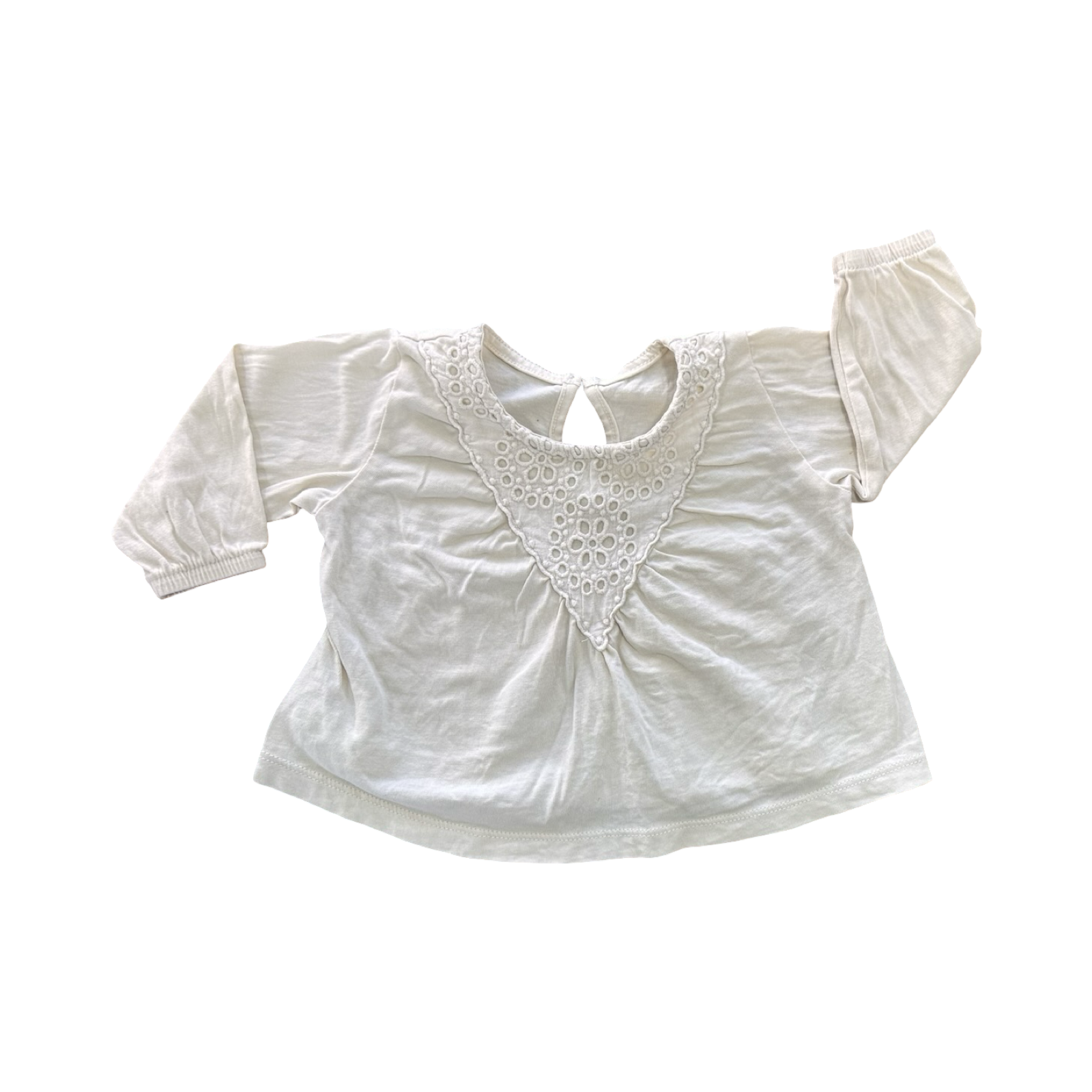 1-3M Cream Cotton Long Sleeve Top with Cotton Lace Detail Around the Neck - Woolworths