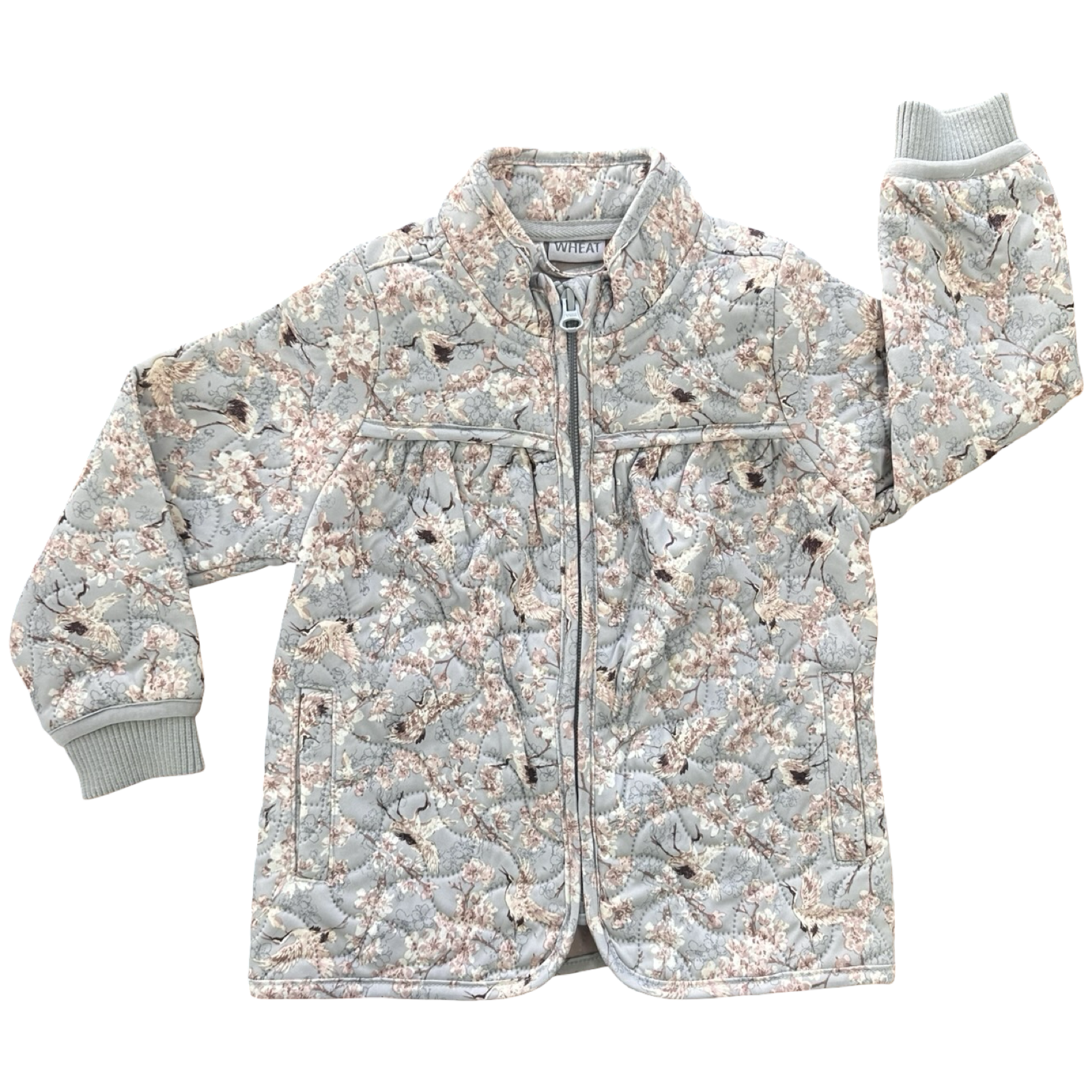 2Y Light Blue Floral Quilt Style Zipper Jacket - Wheat