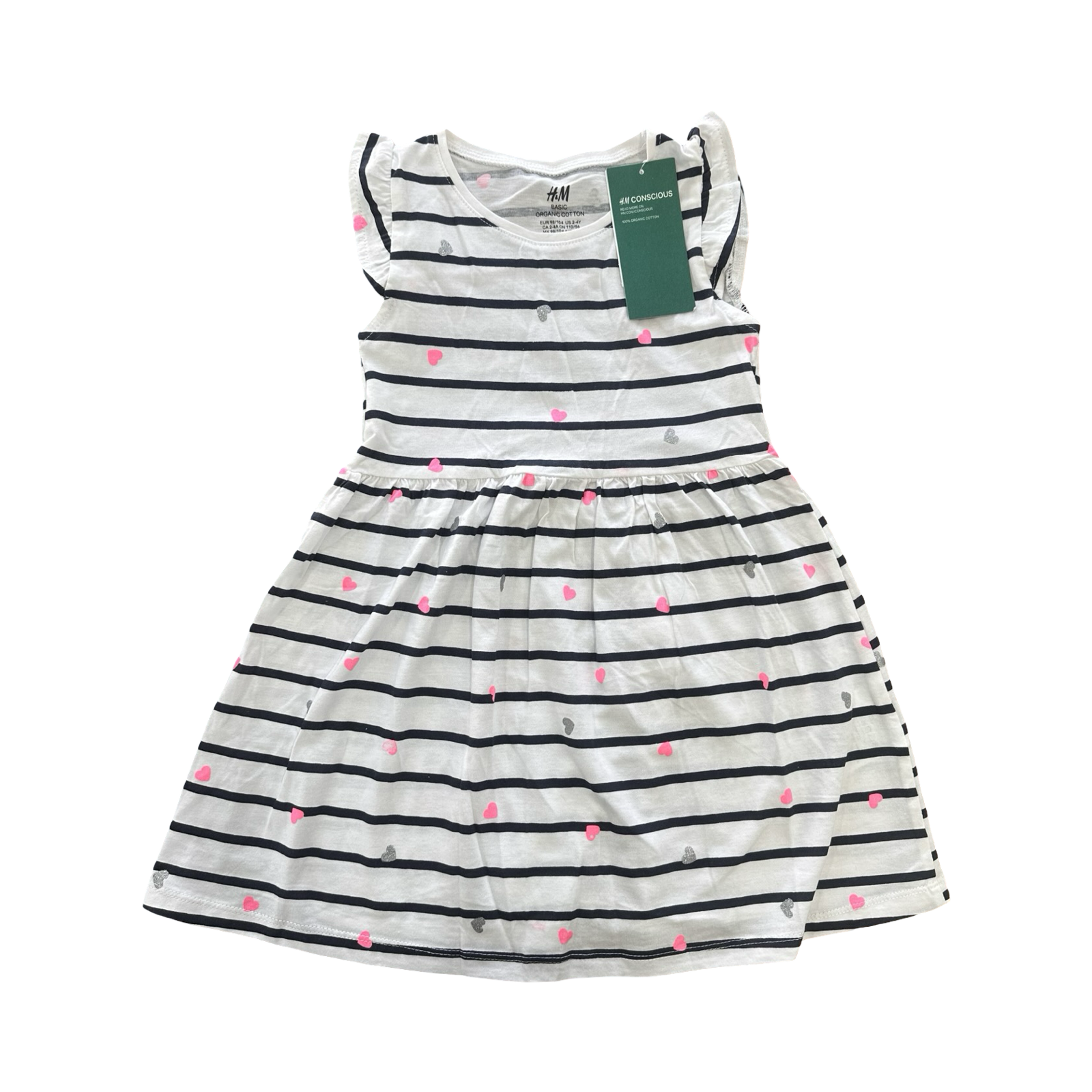 *NEW* 2-4Y White & Navy Stripe Heart Summer Cotton Dress - H & M