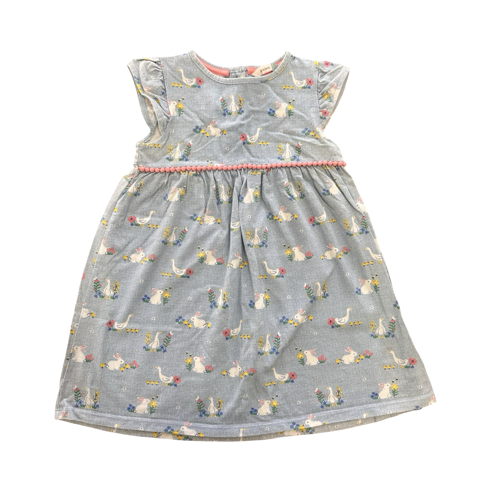 2-3Y Blue & Pink Bunny & Duck Cute Summer Dress - |John Lewis