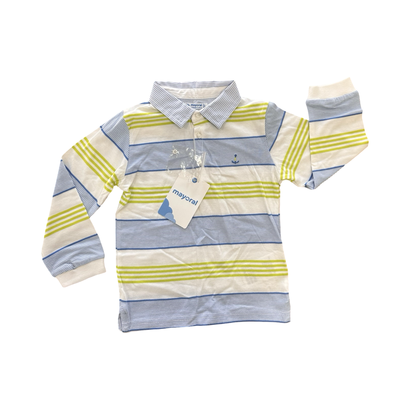 *NEW* 24M Blue, White & Green Stripe Long Golf Shirt - Mayoral Spain