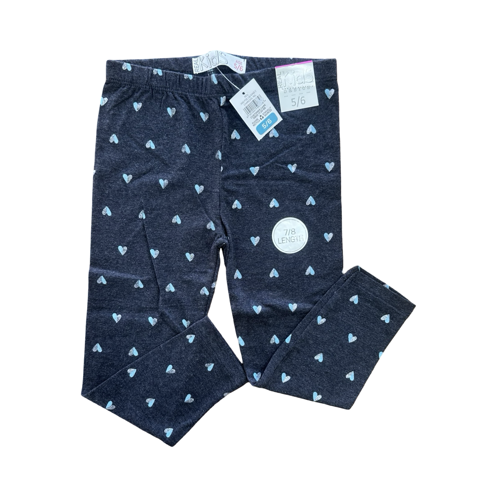 *NEW* 5-6Y Dark Grey Melange Heart Leggings - Real Kids