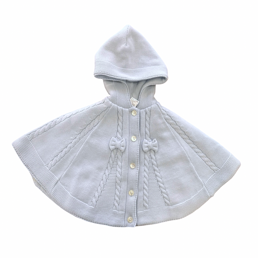 18M Blue Knitted Lined Winter Hooded Poncho - Sarah Louise