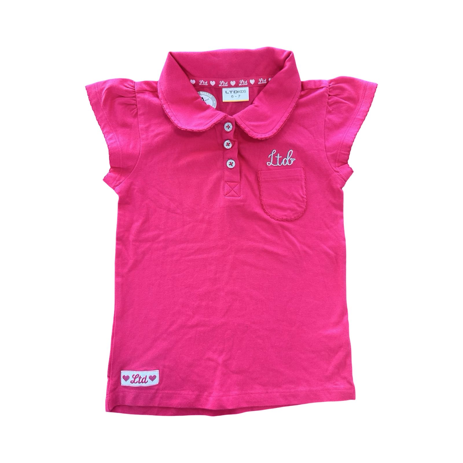*NEW* 6-7Y Pink Top with Collar and Front Pocket - LTD