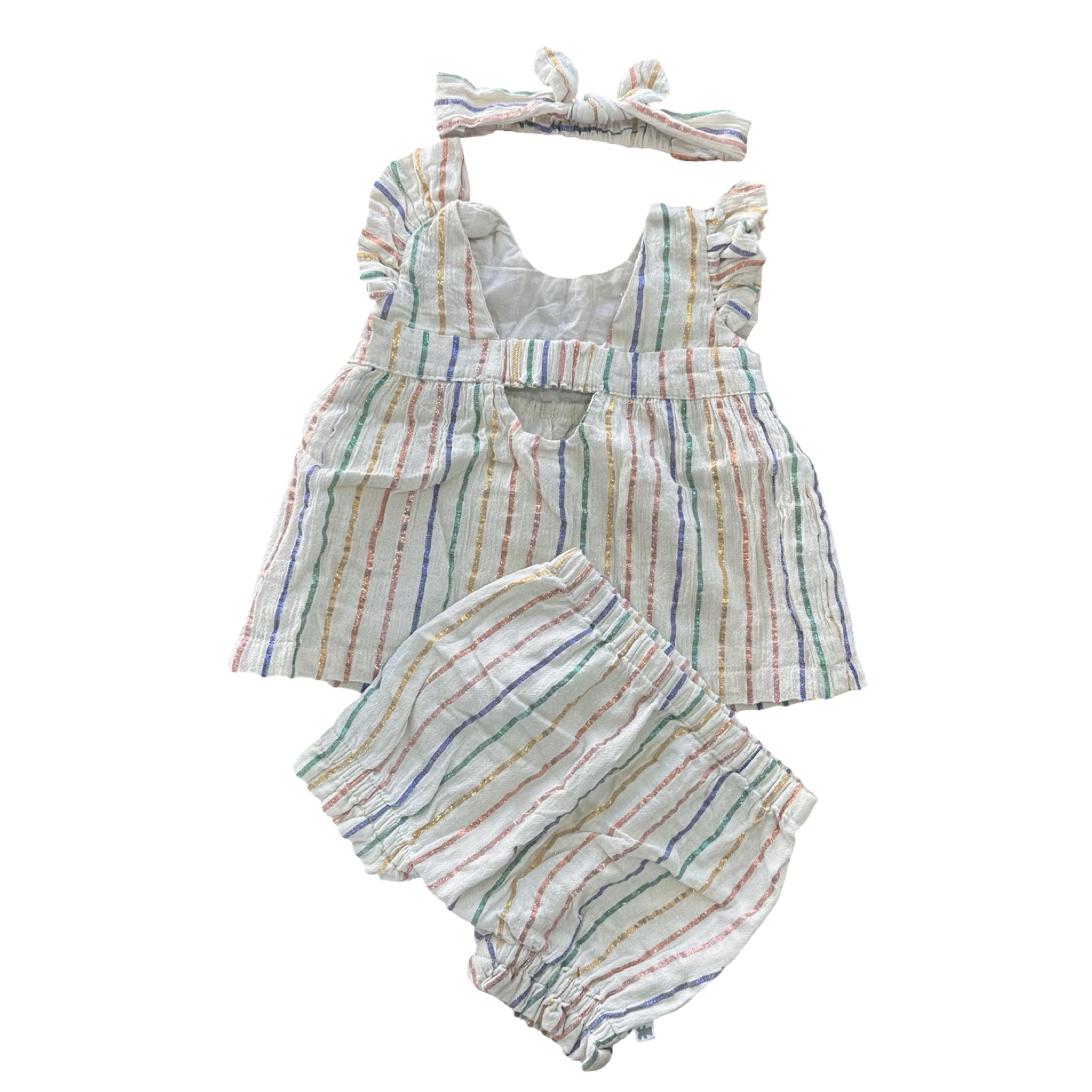 1-3M 3pc Cream & Metallic Stripe Girl Outfit Set - Woolworths