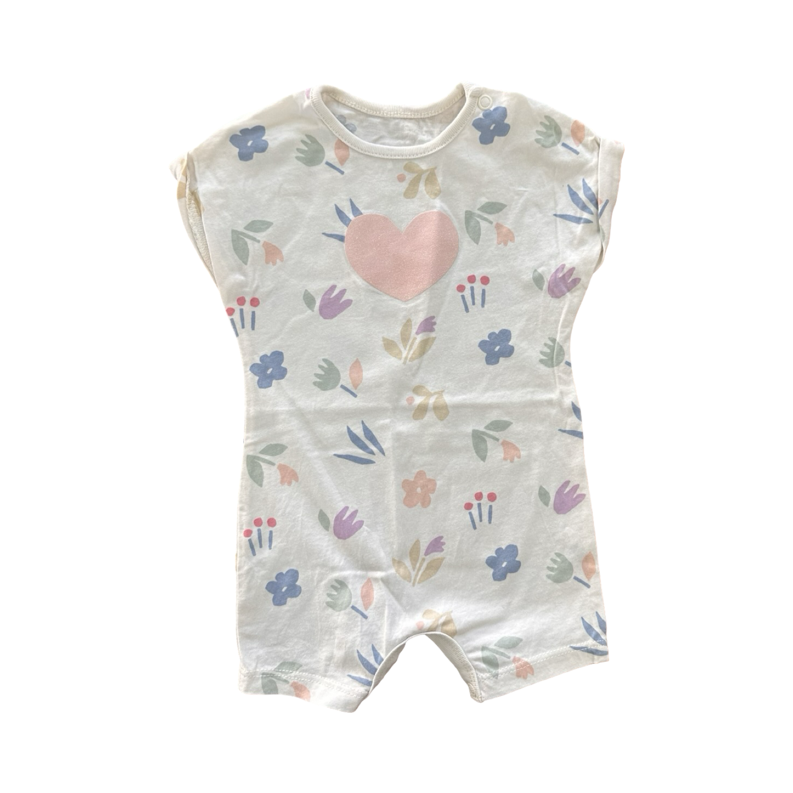 1-3M White Floral & Heart Romper - Woolworths