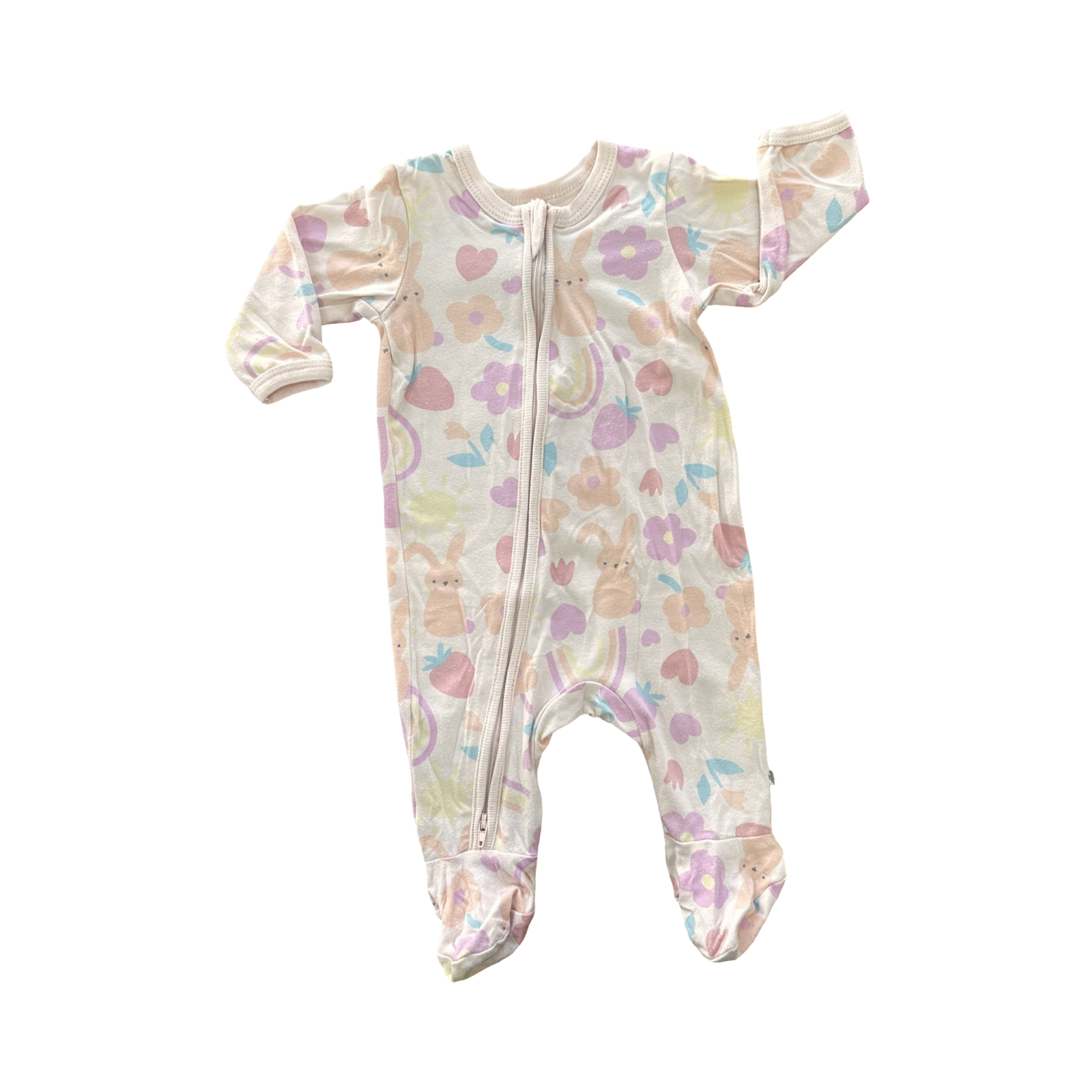1-3M Peach Bunny & Flower Zipper Babygrow - Woolworths