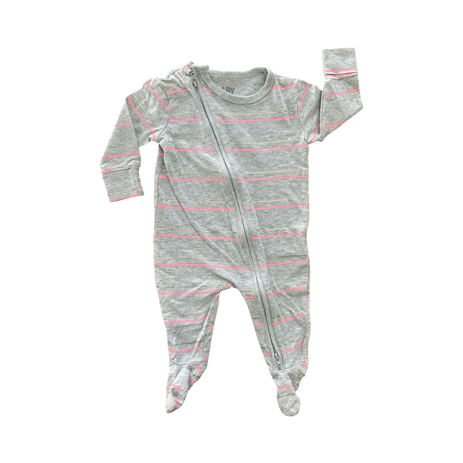 0-3M Grey, Pink & Gold Long Sleeve Side Zipper Babygrow - Cotton On