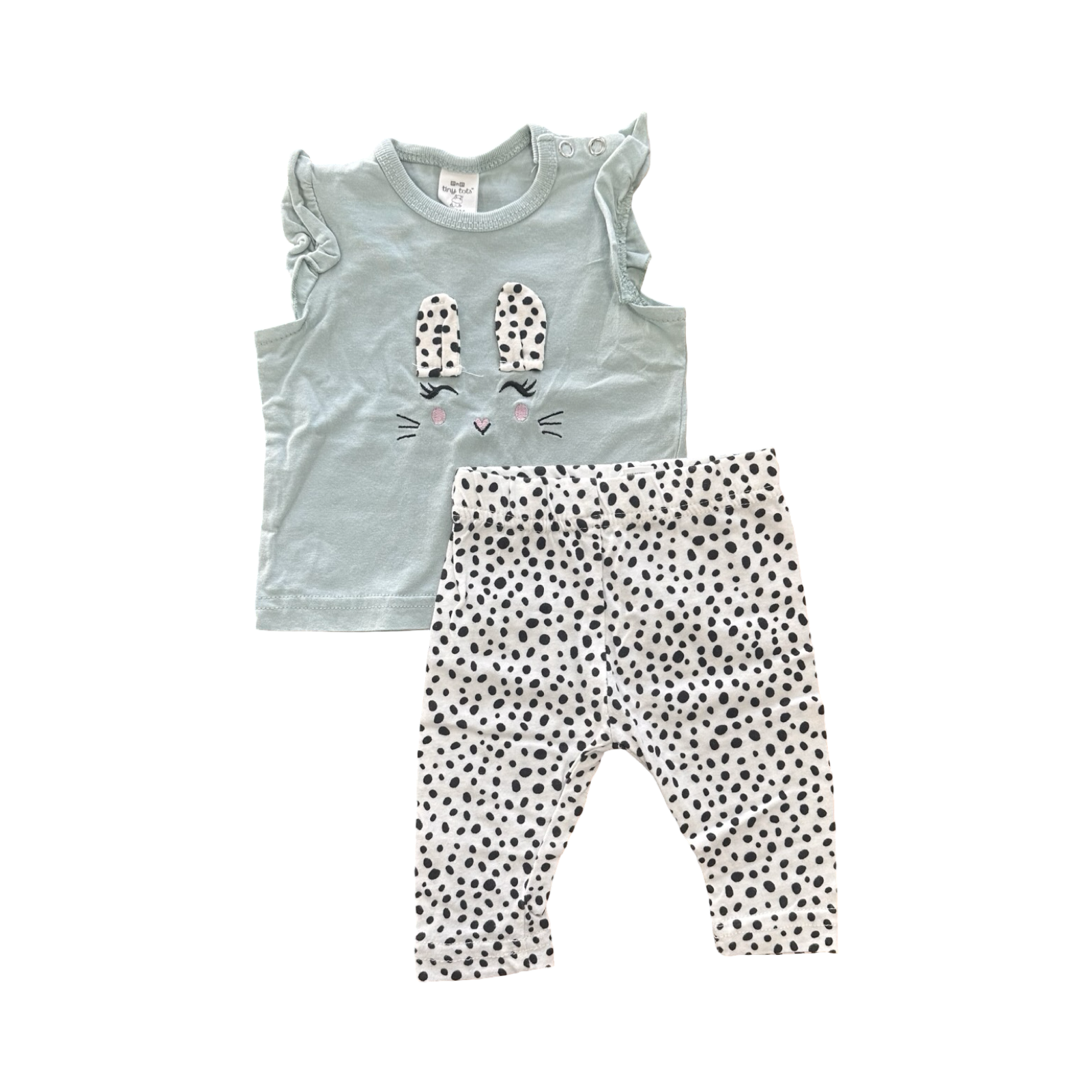 0-3M 2pc Girl's Bunny Outfit. Green, White & Black - Tiny Tots