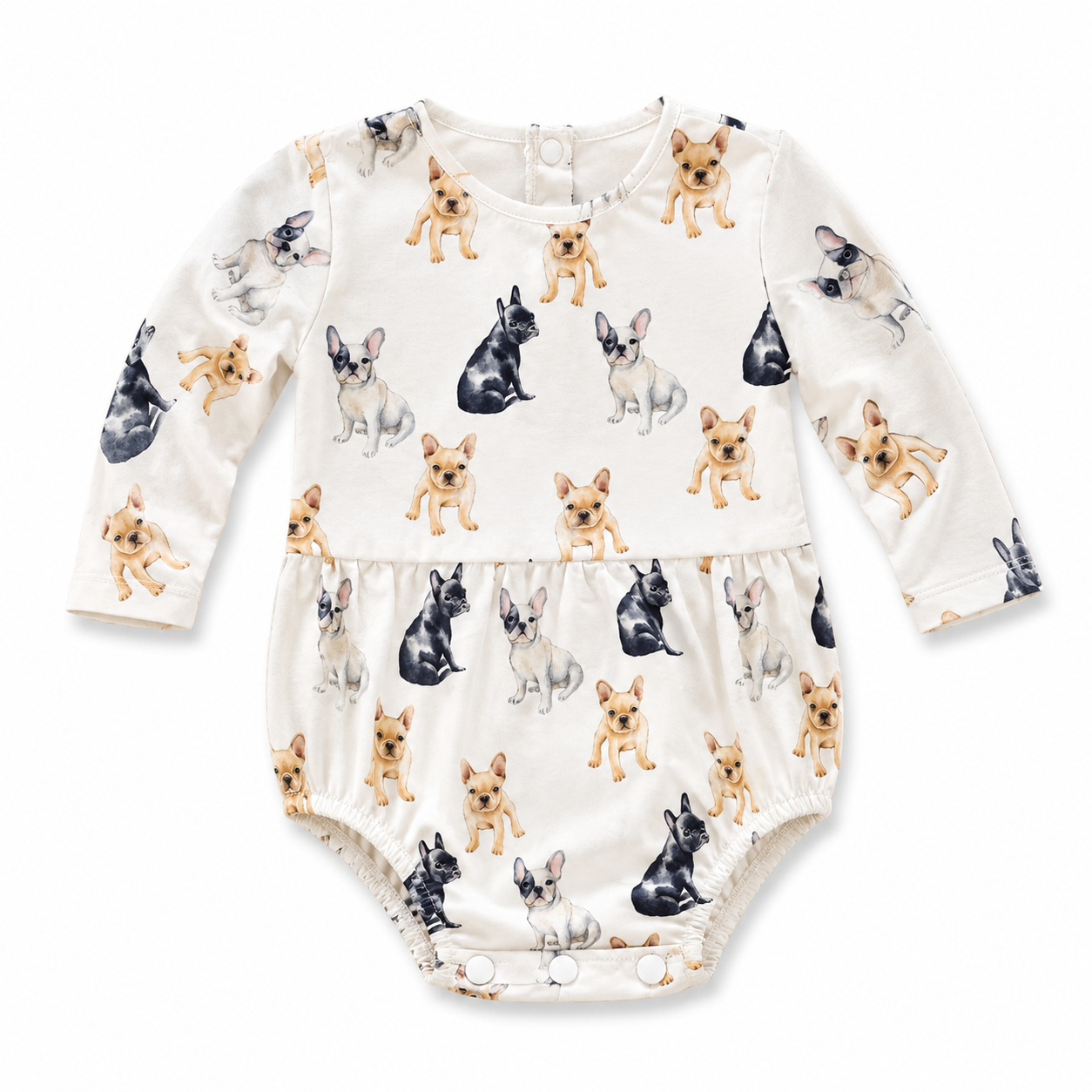 0-3M White Doggie Cotton Long Sleeve Romper