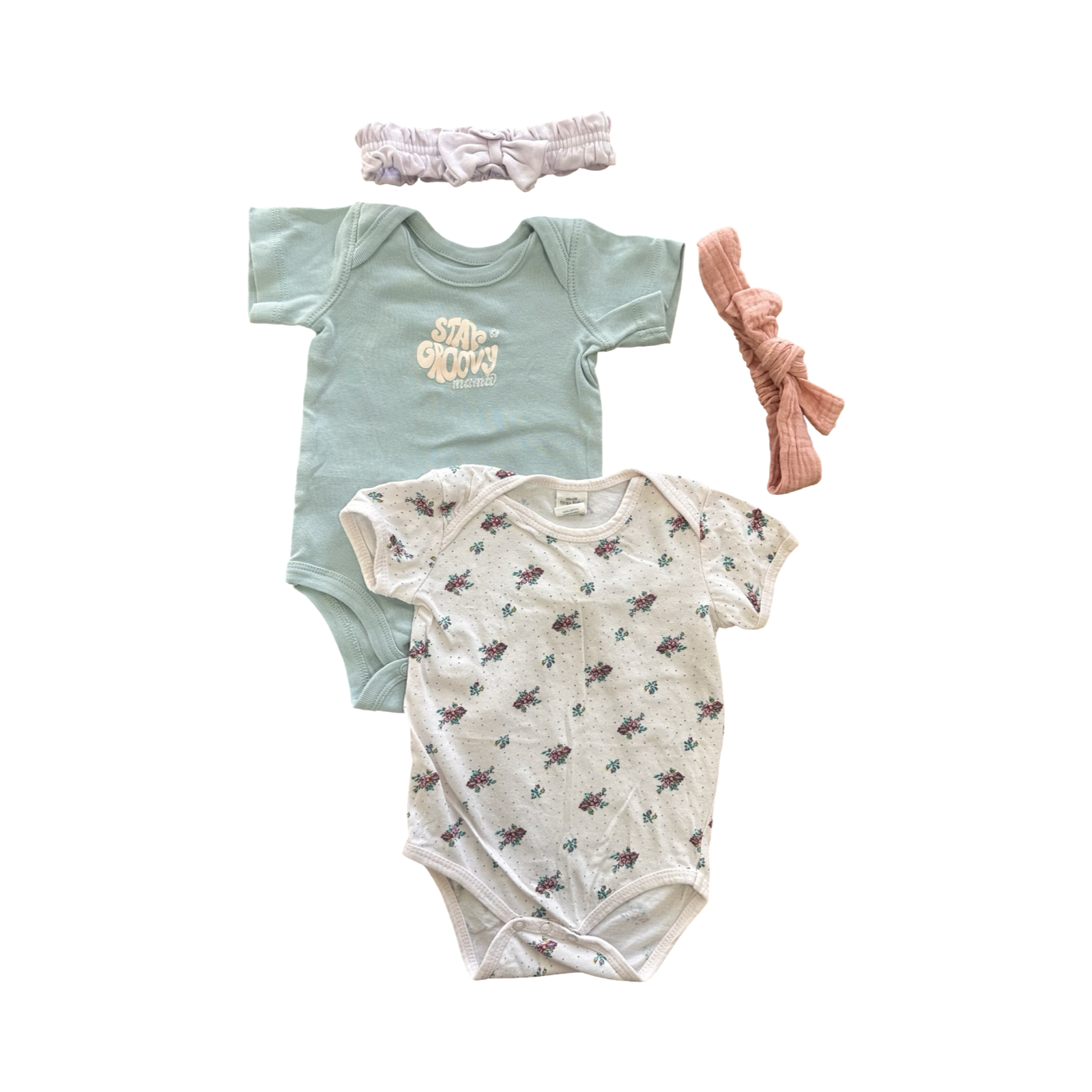 0-3M 2pc Blue Groovy & Floral Bodysuits & Headbands - Woolworths | Tiny Tots