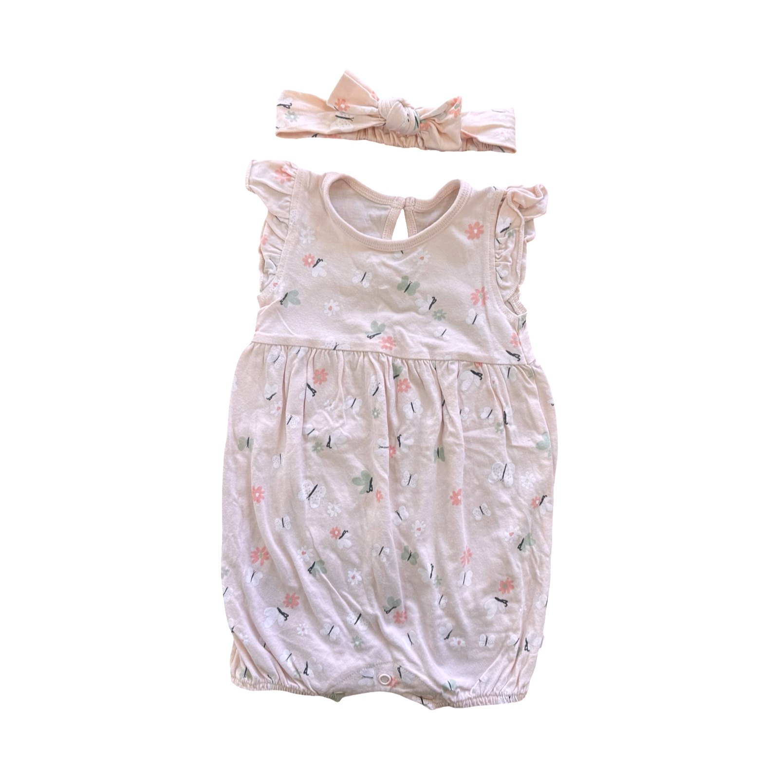 3-6M Pink Floral & Butterly Romper & Headband - Woolworths