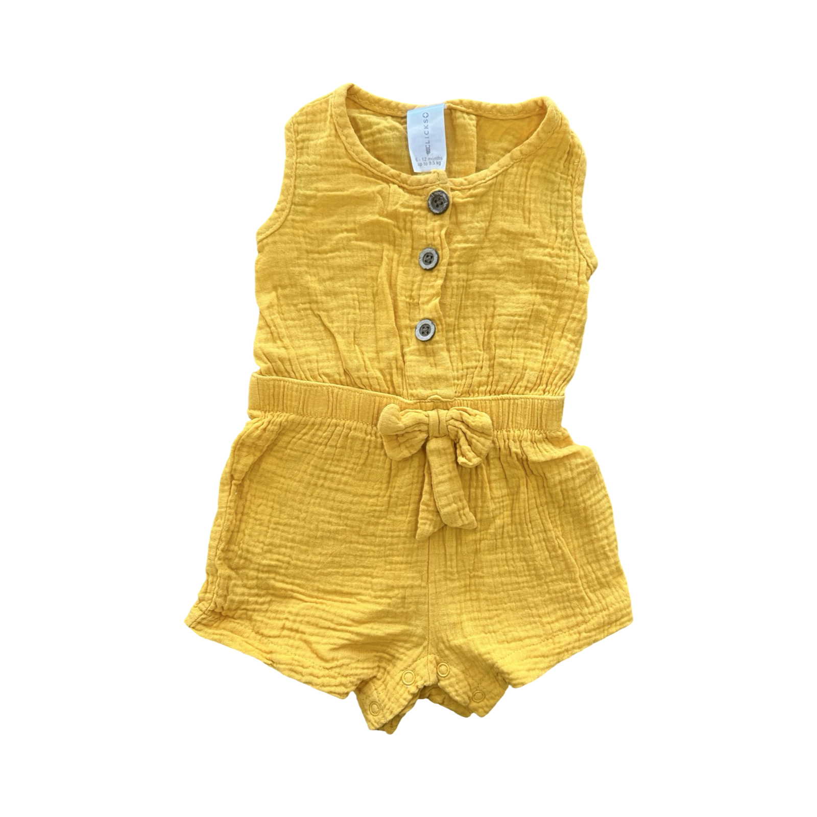 6-12M Yellow Muslin Bodysuit Woth Brown Buttons - Clicks