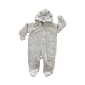 6-12M Grey Melange Bear Fleece Zipper Onesie - Woolworths