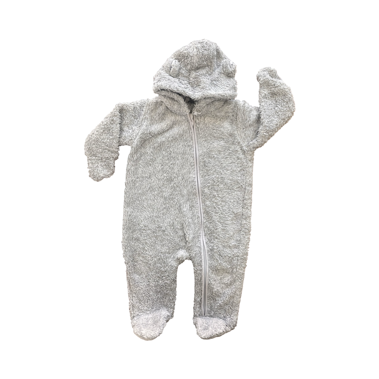 6-12M Grey Melange Bear Fleece Zipper Onesie - Woolworths