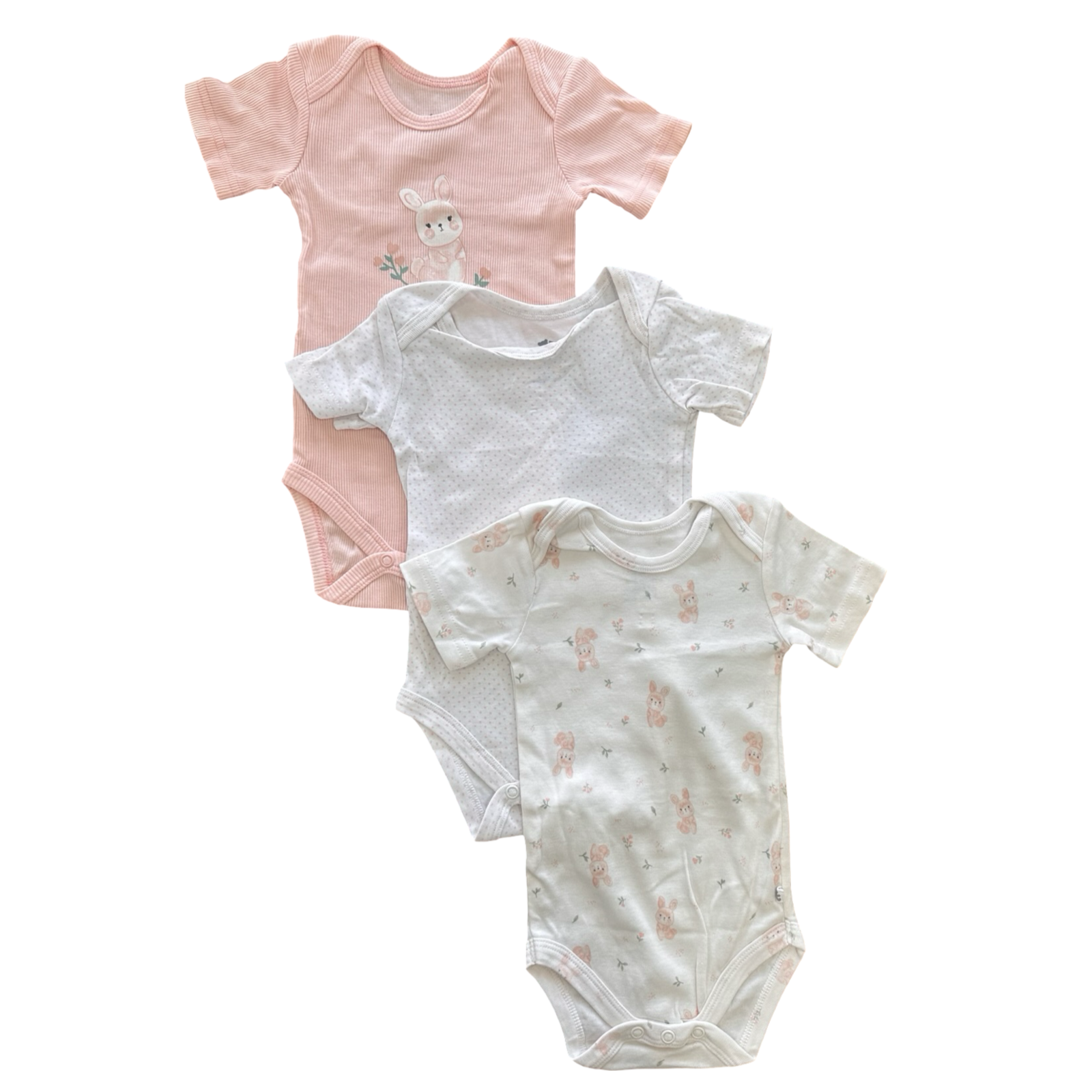 3-6M 3pc Pink & White Bunny Bodysuit Set - Woolworths