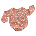 6-12M Blush Floral Muslin Long Sleeve Fancy Romper - Lilly Loves