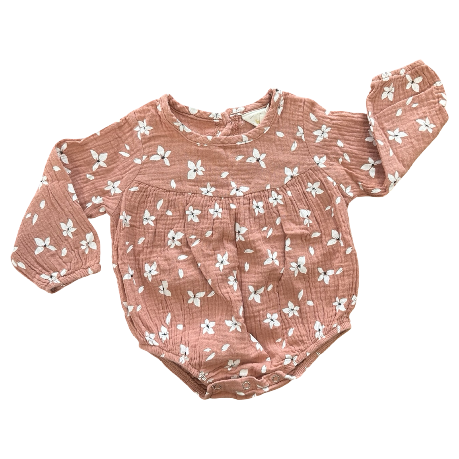 6-12M Blush Floral Muslin Long Sleeve Fancy Romper - Lilly Loves