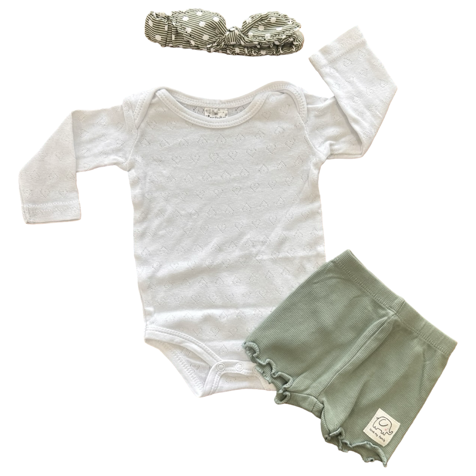 0-3M White & Green Bodysuit & Shorts with Headband - Woolworths / Jet