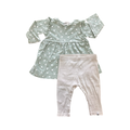 6-12M 2pc Green Heart Top & Beige Ribbed Leggings - Woolworths / Mr Price