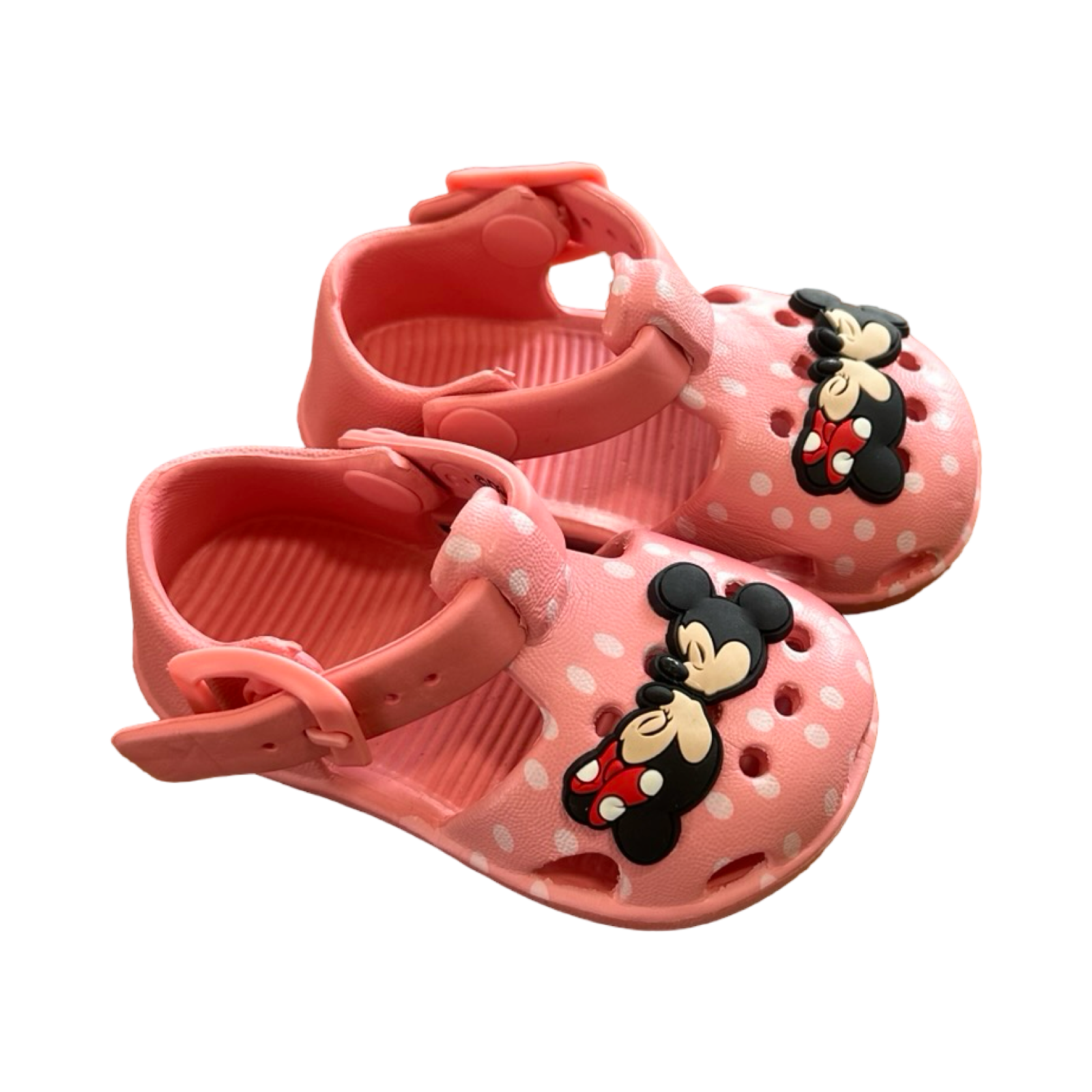 Size 2 Pink Polkadot Croc Style Sandals