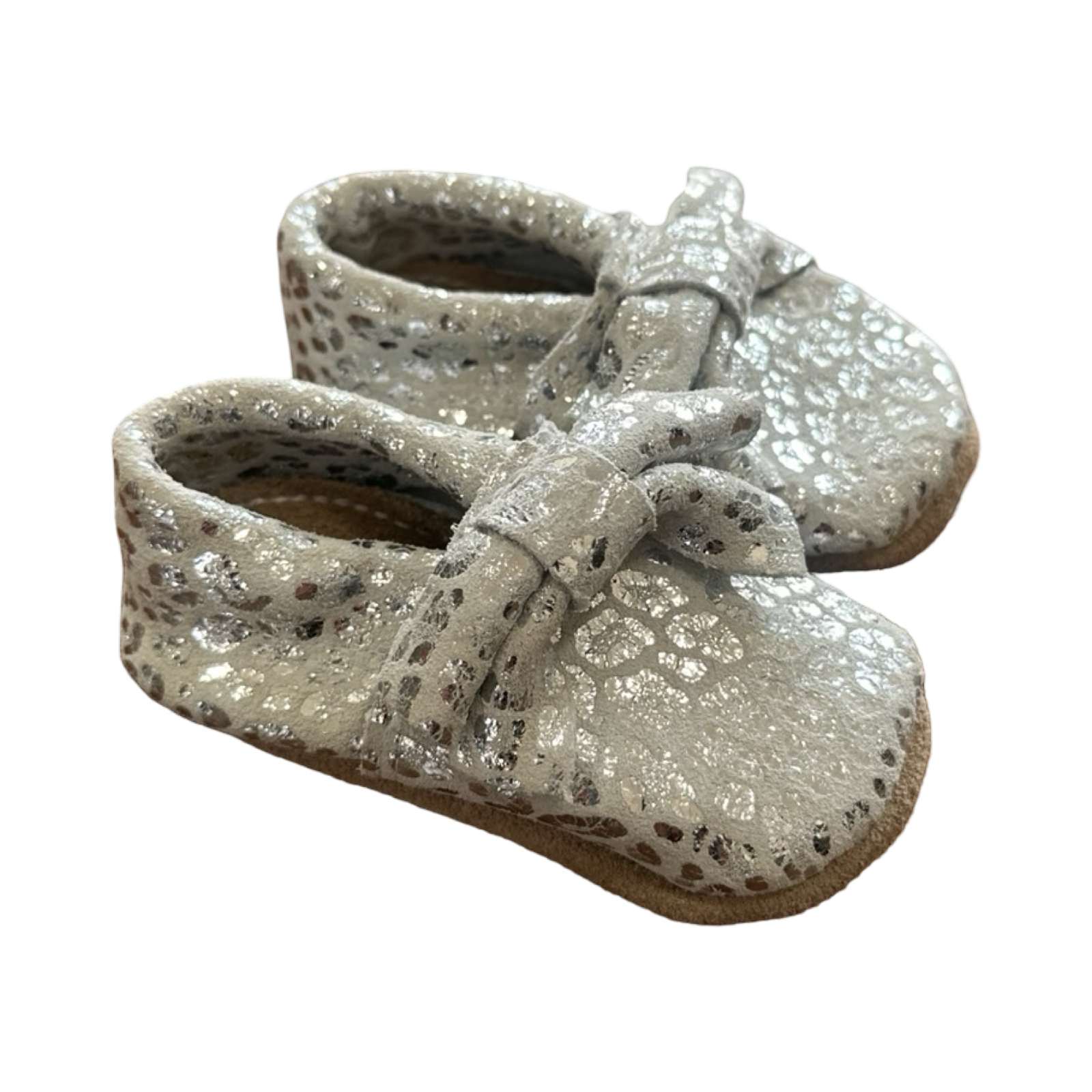 Size 1 Silver & White Genuine Leather Shoes
