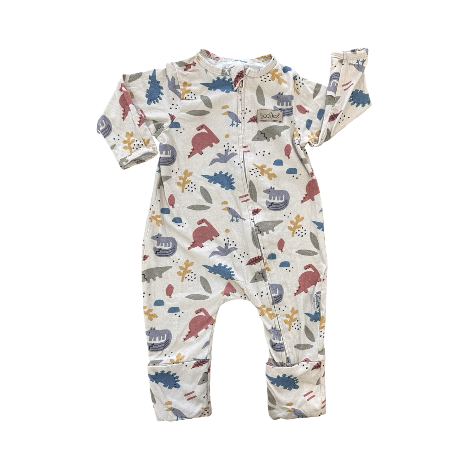 3-6M Beige Dinosaur Zipper Babygrow - Hoolies