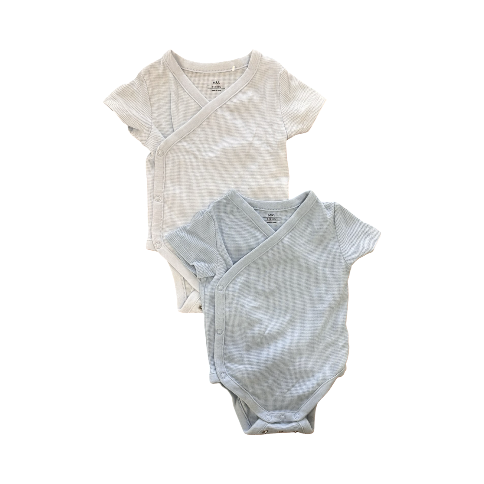 9-12M 2pc Blue Waffle Knit Side Snapper Bodysuit - Marks & Spencer